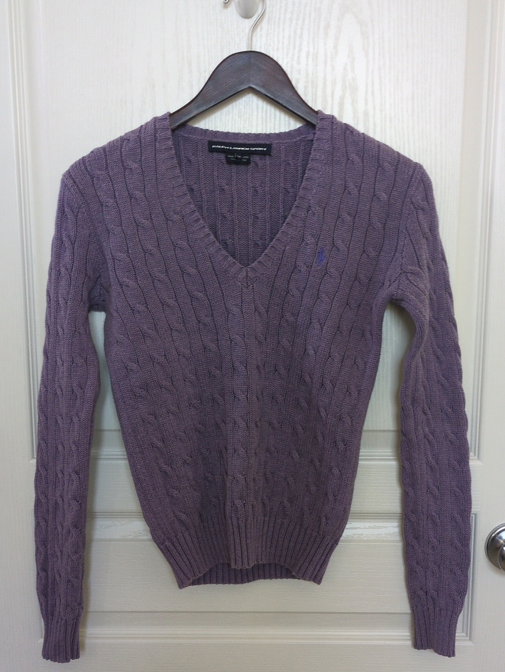 Ralph Lauren 100% Cotton Purple Cable‑Knit V‑Neck Sweater